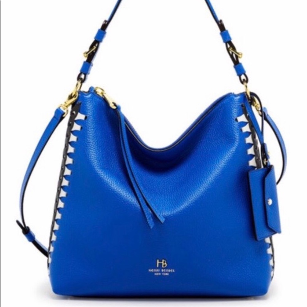 Henri Bendel Blue Noho Laced Gusset Hobo Bag